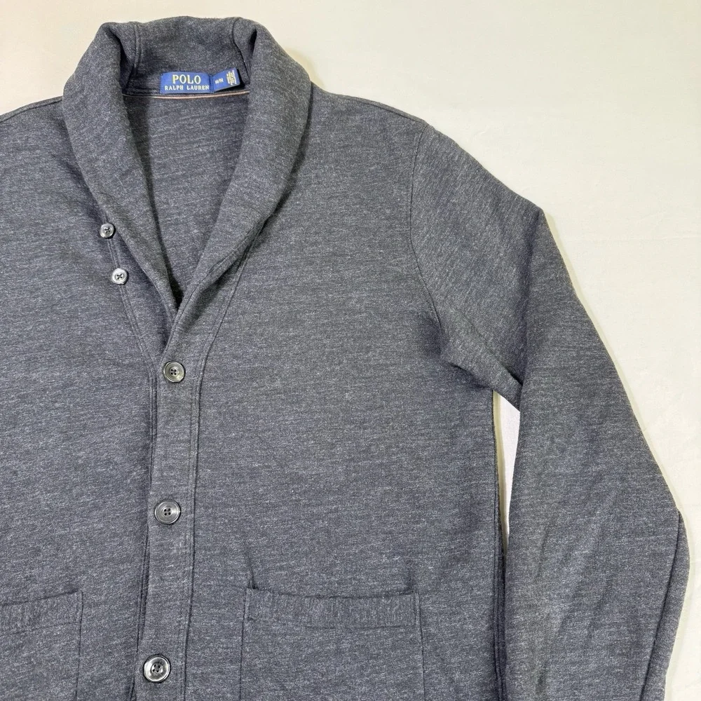 Polo Ralph Lauren Sweater Men's Size Medium Shawl Collar Cardigan Grey Button Up